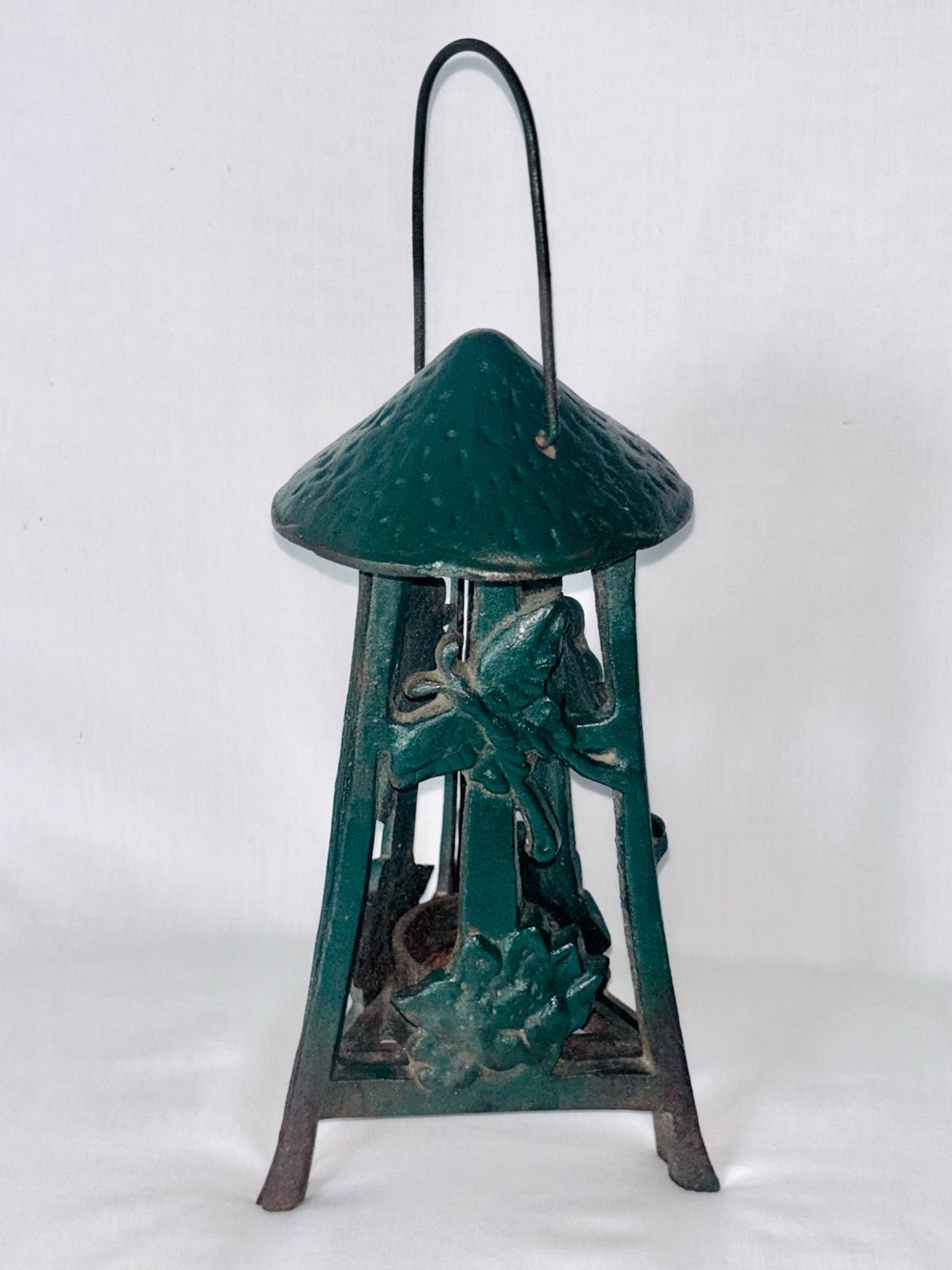 Vintage Cast Iron Japanese Pagoda Candle Lantern Lotus Flower Butterfly Tealite